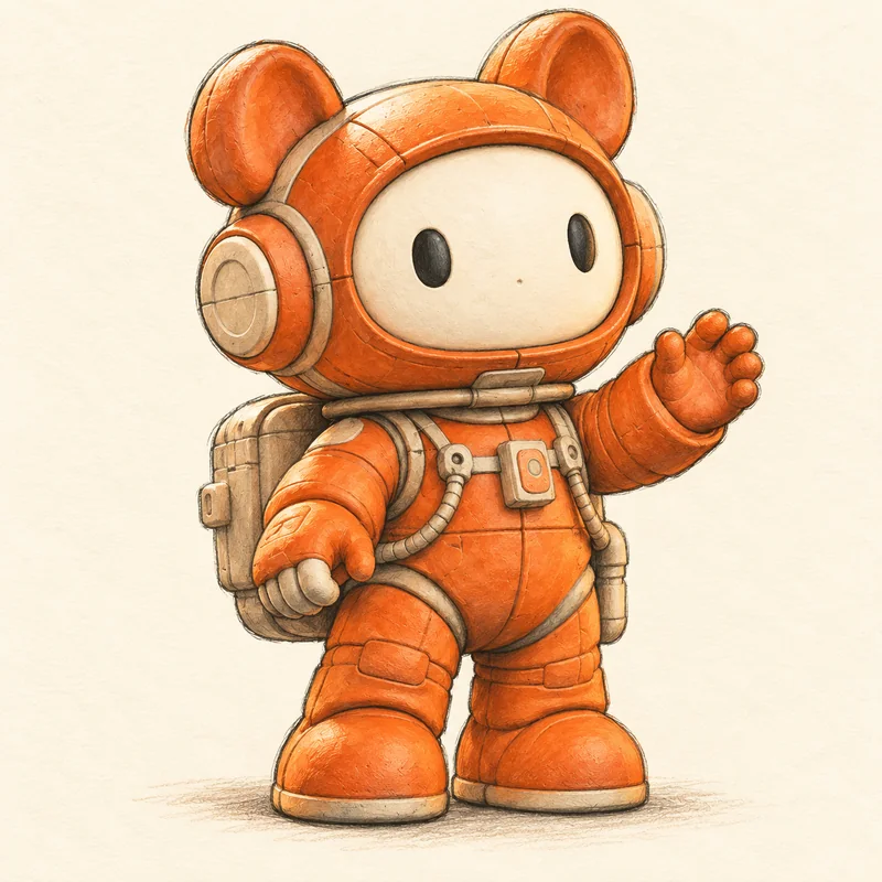 完成品と同じオレンジ色のキャラクターを描いた制作元イラストのイメージ