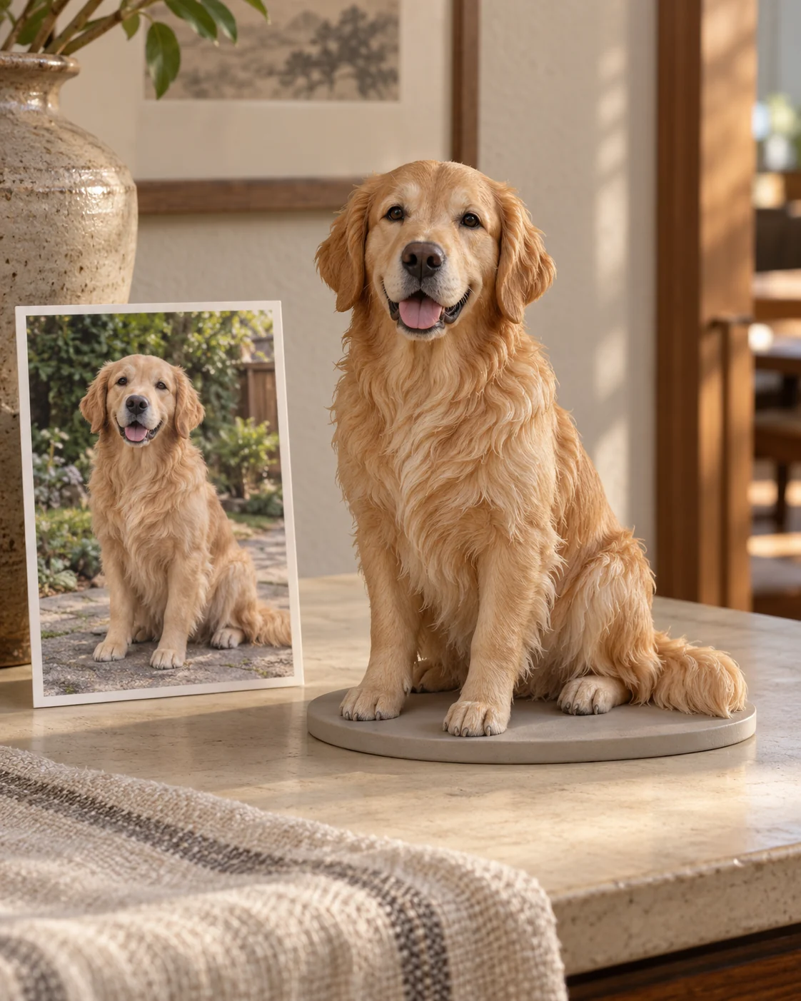同じ犬の写真とペットフィギュアを並べた制作イメージ